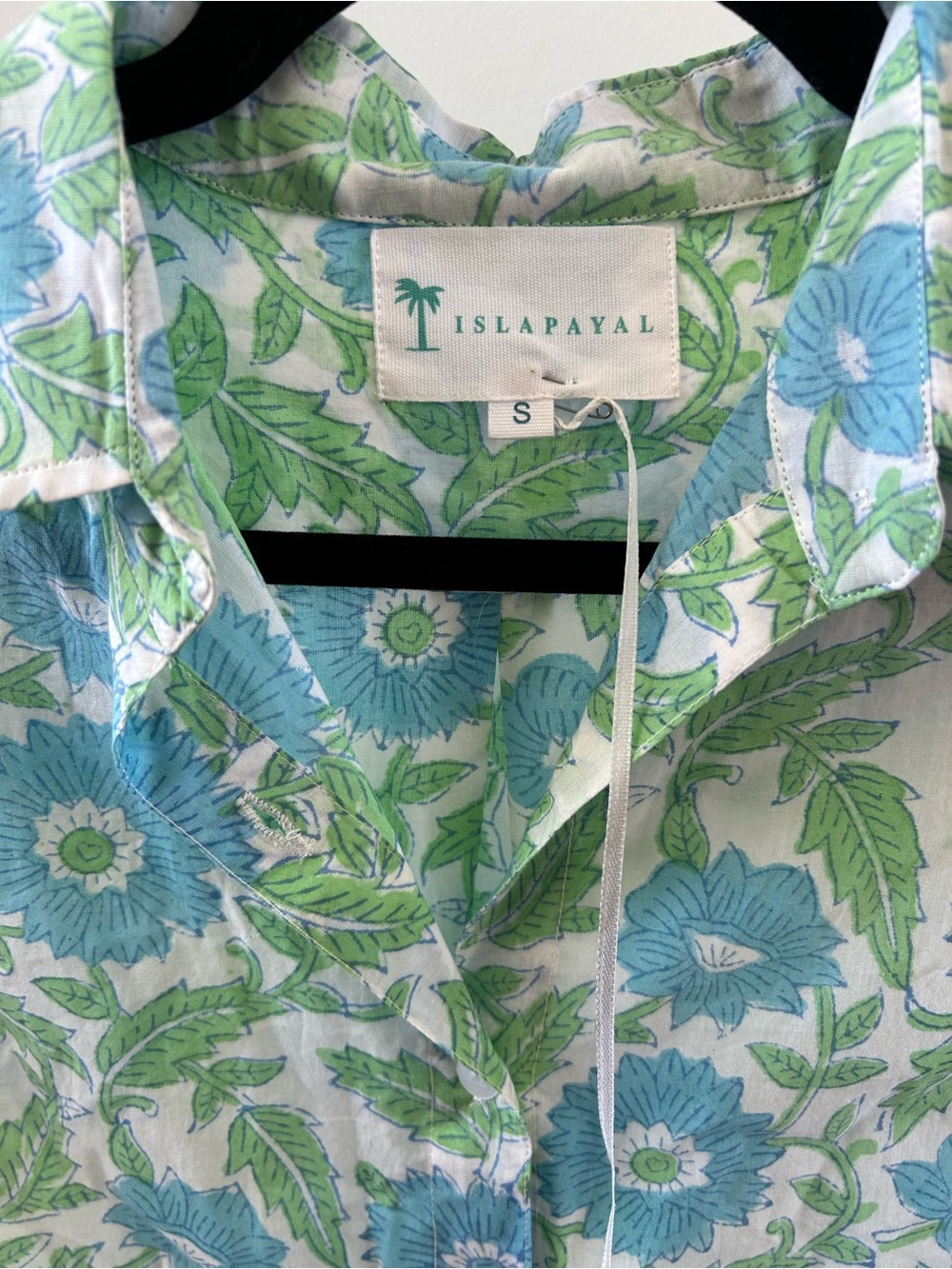 Isla Payal Blue & Green Floral Cotton Tunic Top Size Small - Picture 5 of 6